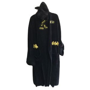 DC Comics Adult One Size Superhero Plush Fleece Mask Hooded Robe Logo Black Tie